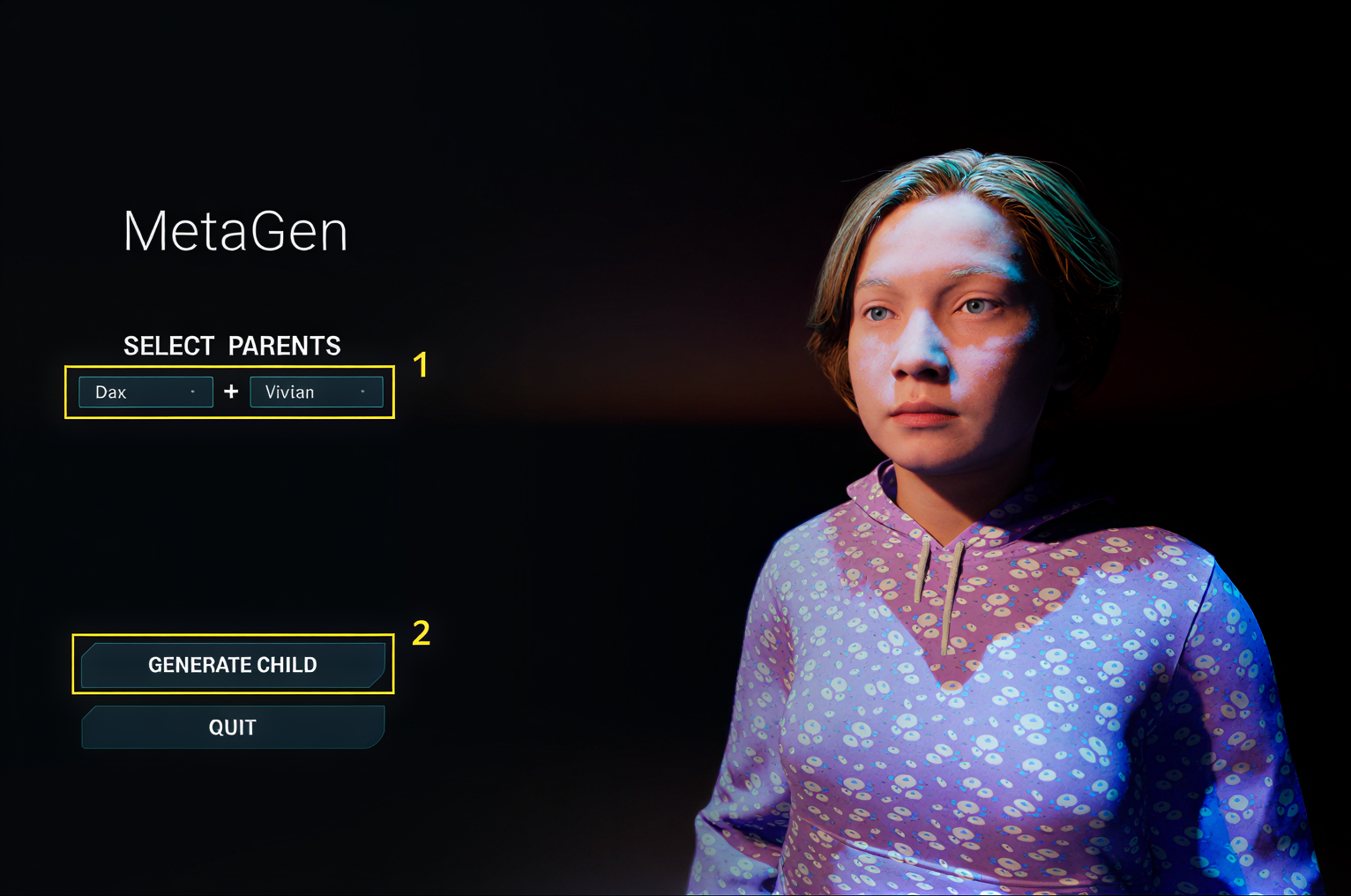 MetaGen selection scene interface